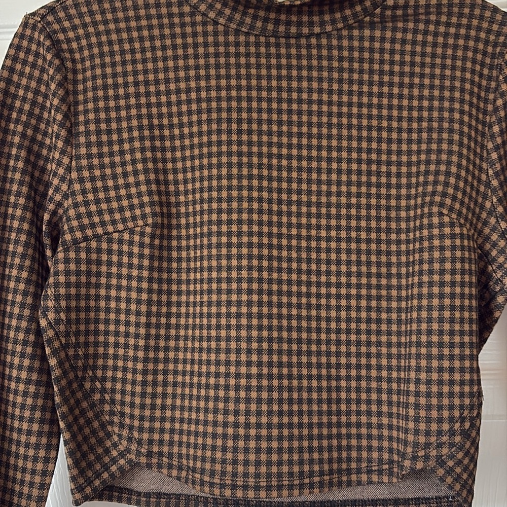 SADIE & SAGE Brown and Black Houndstooth Long Sleeve Top NWT - Picture 4 of 9